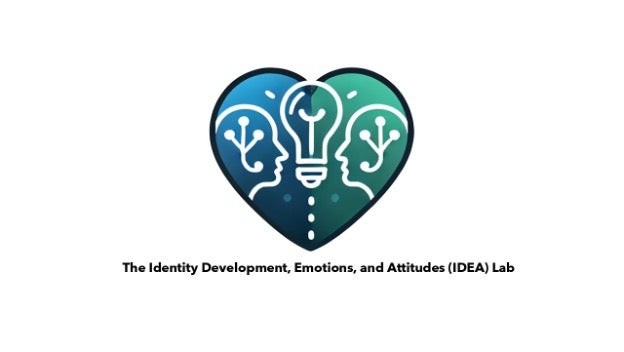 Blue and green heart graphic, The Identity Development, Emotions, and Attitudes (IDEA) Lab